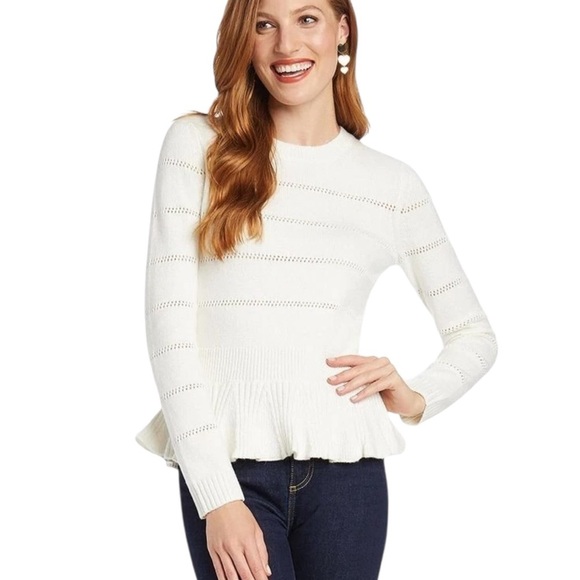 NWT Draper James Peplum Knit Pointelle Sweater Willow White Size XXL - Picture 1 of 14